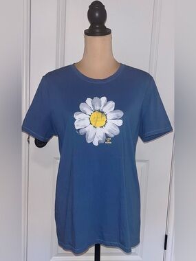 Women's Life is Good Blue Daisy Short Sleeve T-Shirt/Top, Large L